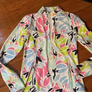 TOMMY BAHAMA PINK BLUE LEAF Long Sleeve Mock Golf Shirt - S
